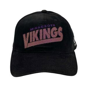 Vintage New Era Minnesota‎ Vikings Black Snapback Hat 90s Spell Out Logo